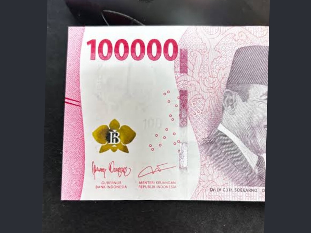 Uang Rp100 ribu bertanda tangan Purbaya Yudhi Sadewa dan Perry Warjiyo